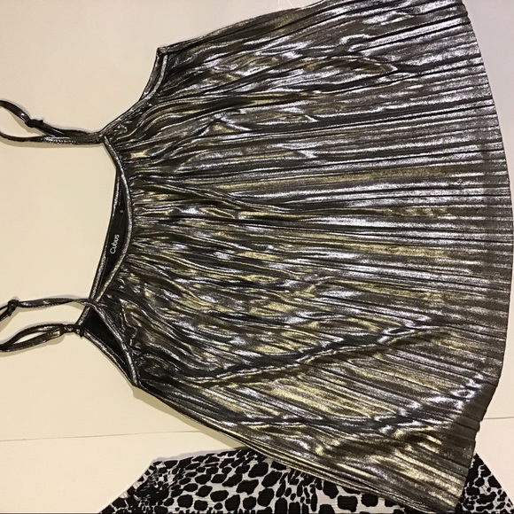 2for 24 cami style tank tops vintage and new leopard and silver pleated size S - Picture 7 of 9